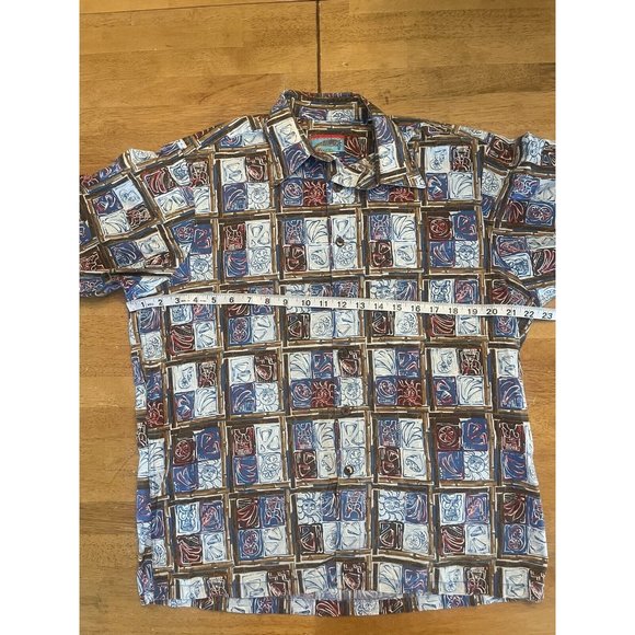 JOE KEALOHA'S REYN SPOONER Small Hawaiian Tiki CottonShirt SS Window Pane - Picture 4 of 6